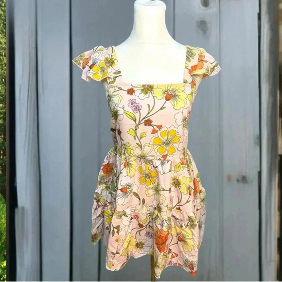 New Lottie & Holly B.O.G. COLLECTIVE Floral Dress Blush Pink Rust Ruffle Mini - Picture 3 of 10